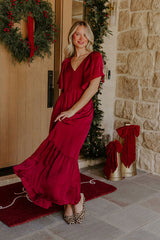 Storybook Charm Smocked Satin Midi Dress in Wine
