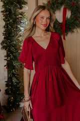 Storybook Charm Smocked Satin Midi Dress in Wine