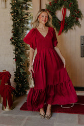 Storybook Charm Smocked Satin Midi Dress in Wine