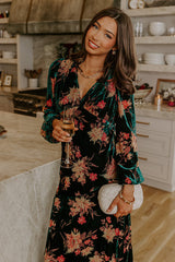 Poised Romance Floral Velvet Burnout Maxi Dress in Forest