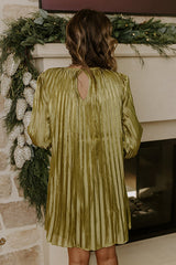 Toast To Fabulous Satin Pleated Mini Dress in Chartreuse