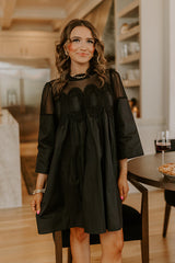 Chic Agenda Lace Applique Mini Dress in Black