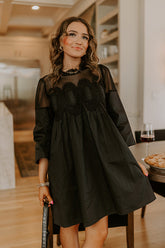 Chic Agenda Lace Applique Mini Dress in Black