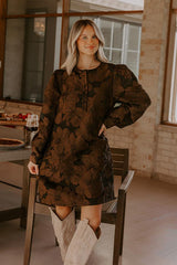 Timeless Treasures Floral Jacquard Mini Dress in Chocolate