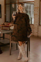 Timeless Treasures Floral Jacquard Mini Dress in Chocolate
