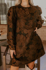Timeless Treasures Floral Jacquard Mini Dress in Chocolate