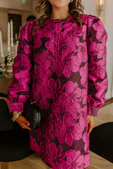 Timeless Treasures Floral Jacquard Mini Dress in Fuchsia