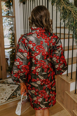 Polished And Poised Floral Jacquard Mini Dress in Black