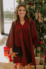 Uptown Radiance Babydoll Mini Dress in Merlot