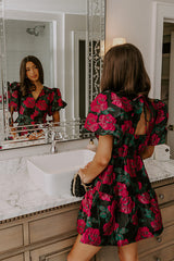 Rose Garden Chic Jacquard Mini Dress