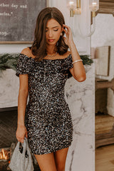 Glam And Glitzy Sequin Mini Dress in Black