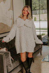 Cozy Feels Pointelle Knit Sweater Mini Dress in Grey