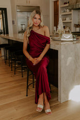 High Society Chic Satin One Shoulder Maxi Dress