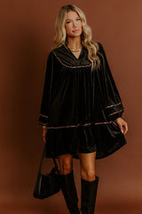 Candlelight Evening Velvet Mini Dress in Black