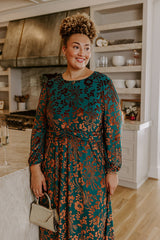 Evening Muse Floral Velvet Burnout Midi Dress Curves