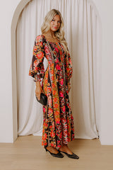 Boheme Whisper Floral Midi Dress in Black