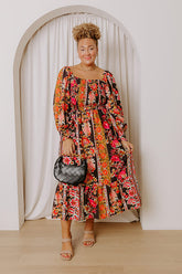 Boheme Whisper Floral Midi Dress in Black Curves