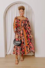 Boheme Whisper Floral Midi Dress in Black Curves