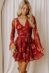 Meadow Charm Floral Mesh Mini Dress
