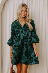 Velvet Nightfall Floral Mini Dress in Hunter Green