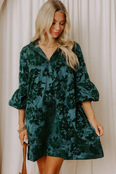 Velvet Nightfall Floral Mini Dress in Hunter Green