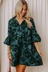 Velvet Nightfall Floral Mini Dress in Hunter Green