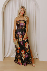 Midnight Noir Floral Satin Maxi Dress