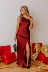 Glam Agenda Satin Asymmetrical Halter Drape Scarf Maxi Dress
