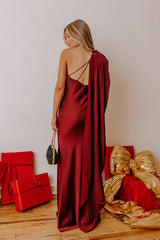 Glam Agenda Satin Asymmetrical Halter Drape Scarf Maxi Dress