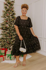 Effortless Spots Embroidered Midi Dress Curves