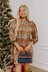 Floral Sonata Pleated Mini Dress in Mocha
