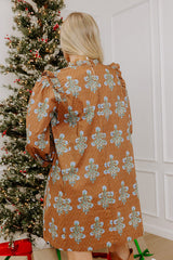 Floral Sonata Pleated Mini Dress in Mocha