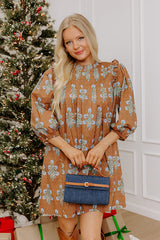 Floral Sonata Pleated Mini Dress in Mocha