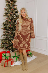 Uptown Charm Knit Sweater Mini Dress in Chocolate