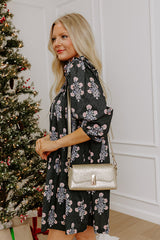 Floral Sonata Pleated Mini Dress in Black