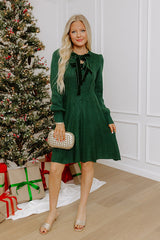 Holiday Muse Cable Knit Sweater Mini Dress in Hunter Green