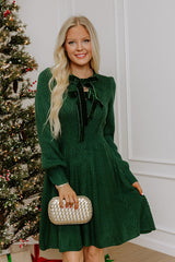 Holiday Muse Cable Knit Sweater Mini Dress in Hunter Green
