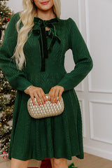 Holiday Muse Cable Knit Sweater Mini Dress in Hunter Green