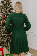Holiday Muse Cable Knit Sweater Mini Dress in Hunter Green