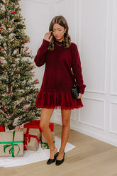 Upper East Chic Knit Sweater Mini Dress in Merlot