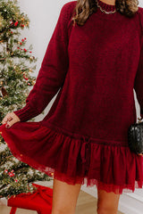 Upper East Chic Knit Sweater Mini Dress in Merlot