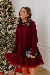 Upper East Chic Knit Sweater Mini Dress in Merlot