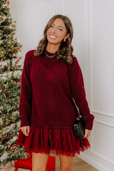Upper East Chic Knit Sweater Mini Dress in Merlot