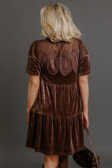 Delicate Daze Velvet Mini Dress in Chocolate