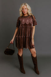 Delicate Daze Velvet Mini Dress in Chocolate