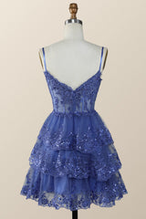 Straps Light Blue Tiered Layered Short Princess Dress