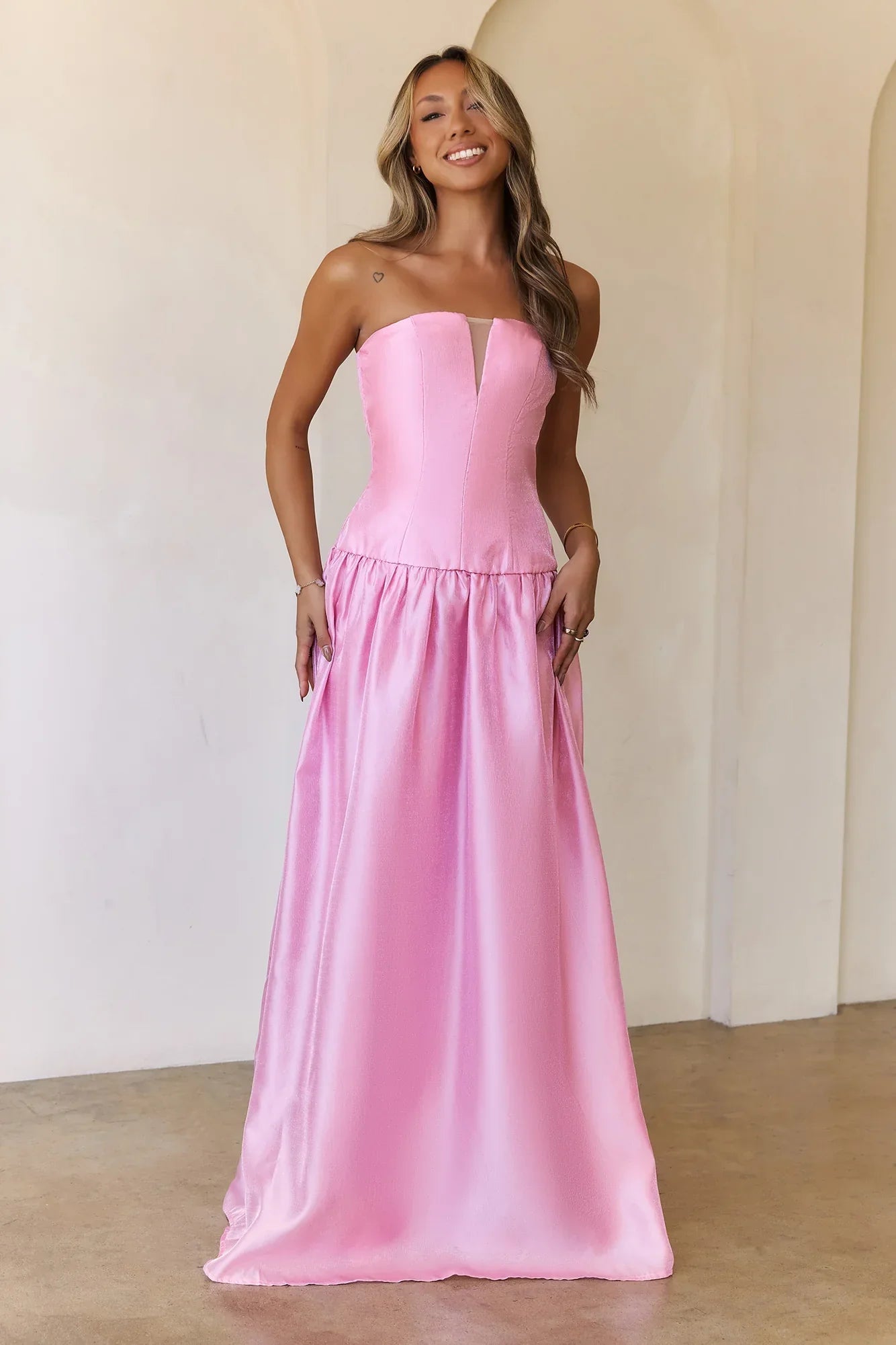 Princess Cut Strapless Maxi Dress Pink