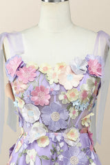 Straps Lavender 3D Flower Midi Dress