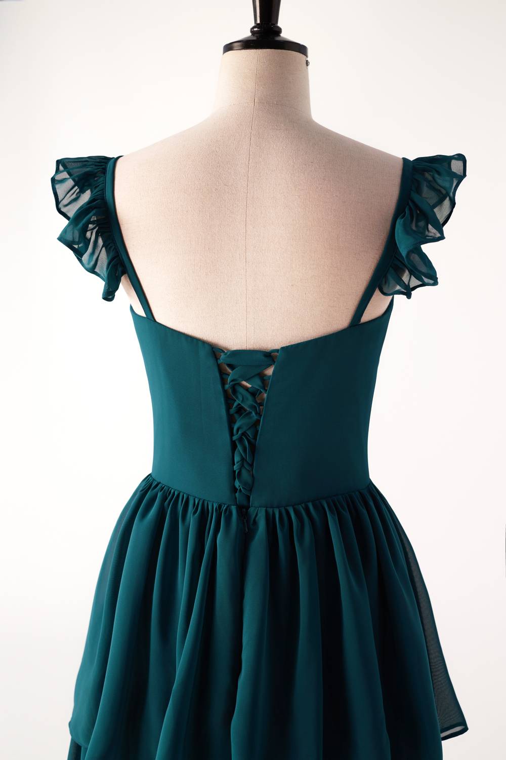 Straps Dark Blue Ruffle Long Bridesmaid Dress