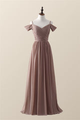 Straps Champagne Pleated Chiffon Long Bridesmaid Dress